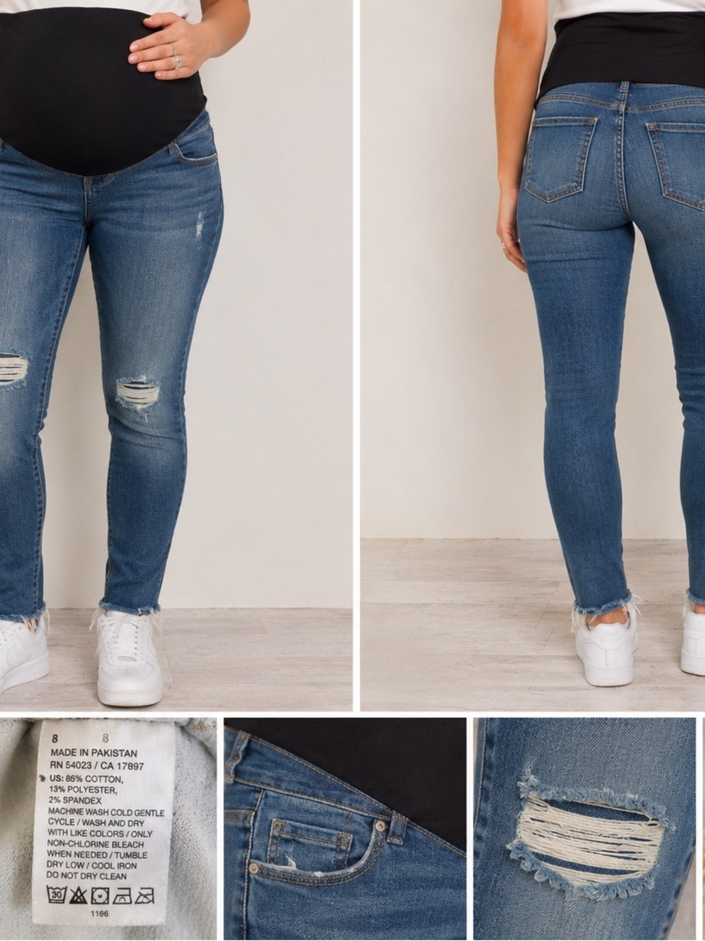 Old Navy Maternity Skinny Jeans in Medium Blue with Distressed Knee